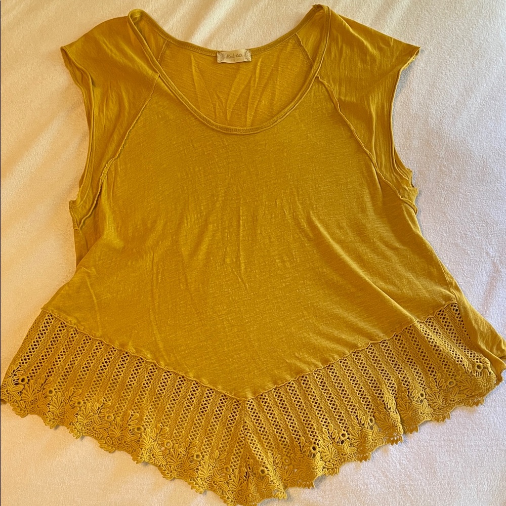 Altar'd State Mustard Scoop Neck Tank with Crochet Hem